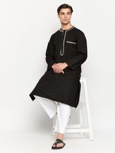 Black Solid Embroidery Men's Kurta