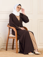 Nabia Women Brown and Beige Shrug Abaya with White Georgette Hijab