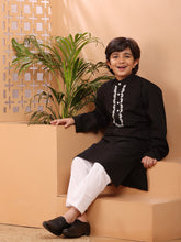Nabia Black Solid Embroidered Kurta Pajama Set for Kids Boys