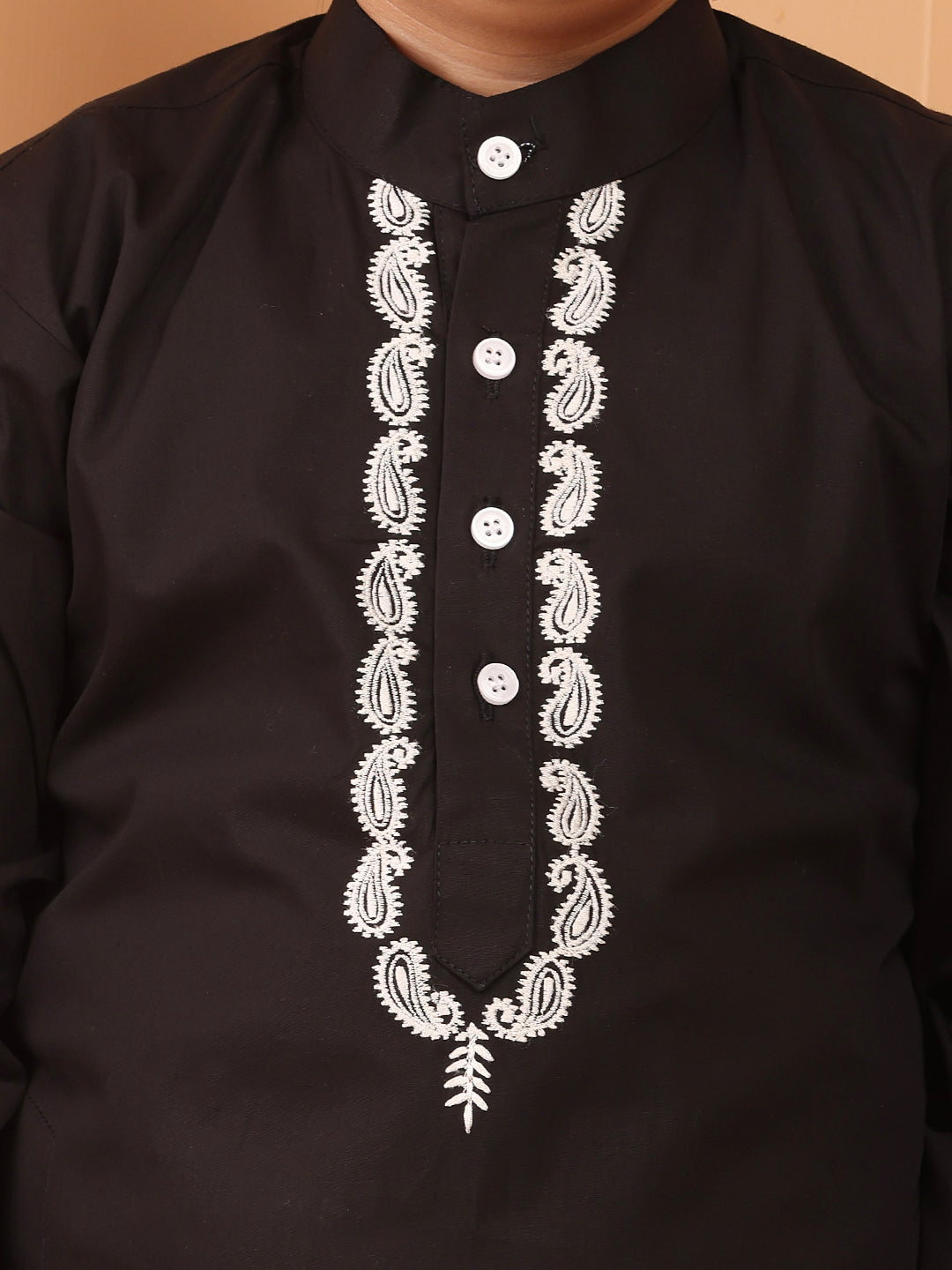 Nabia Black Solid Embroidered Kurta Pajama Set for Kids Boys