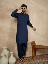 Nabia Solid Blue Pathani Kurta Pajama
