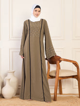 Nabia Khaki Luxury Handwork Abaya for Women with White Hijab