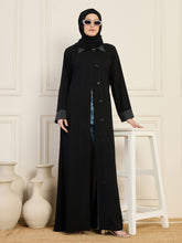 Nabia Black Front-Open Abaya with Black Georgette Hijab