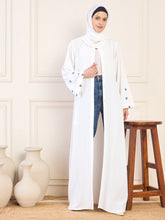 Nabia White Handwork Front Open Abaya with Matching Hijab