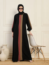 Nabia Black Three Color Design Abaya With Georgette Hijab