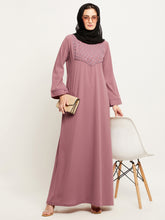 Nabia Women Solid Puse Pink Abaya Burqa With Georgette Scarf