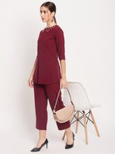 Nabia Maroon Solid Co-Ord Set for Women