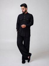 Nabia Men’s Black Solid Farsi Kurta Pants Set