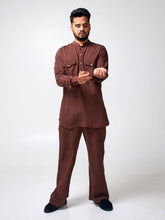 Nabia Men’s Brown Solid Farsi Kurta Pants Set