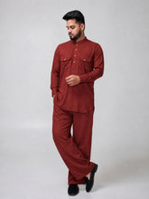 Nabia Men’s Rust Solid Farsi Kurta Pants Set
