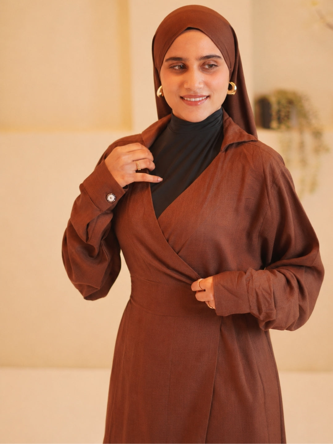 Women’s Modest Brown Essential Wrap Tie Co-Ord Set