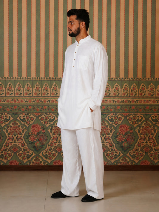 Men’s Cotton Linen Relaxed fit Kurta Sets-White