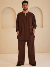 Men's Cotton Linen Essential Brown Kurta Sets