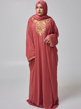 Women’s Embroidered Rust Kaftan Abaya with Inner & Hijab