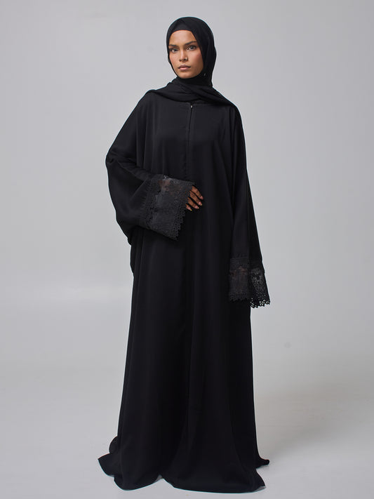 Modest Lace Abaya Burqa with Black Georgette Hijab