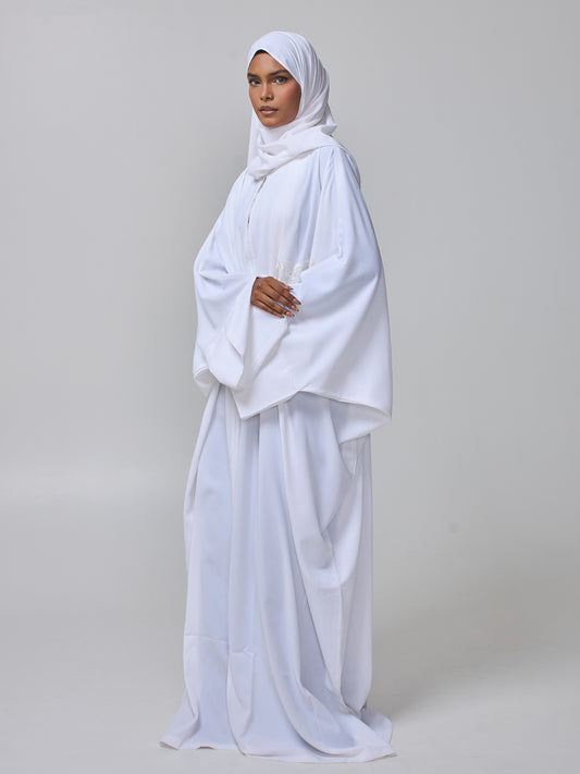 Modest White Free Size Lace Abaya Burqa with Matching Hijab