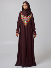 Modest Embroidered Brown Abaya for Women with Matching Hijab