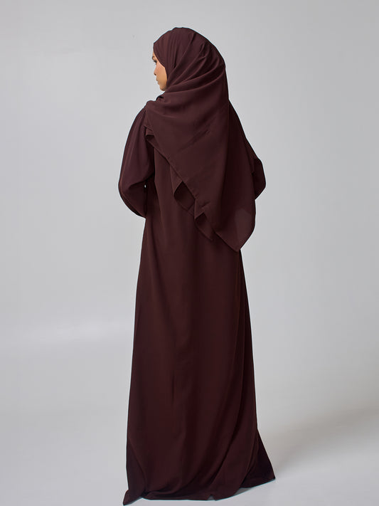 Modest Embroidered Brown Abaya for Women with Matching Hijab