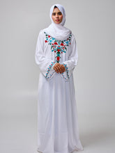 Modest Embroidered White Abaya for Women with Matching Hijab