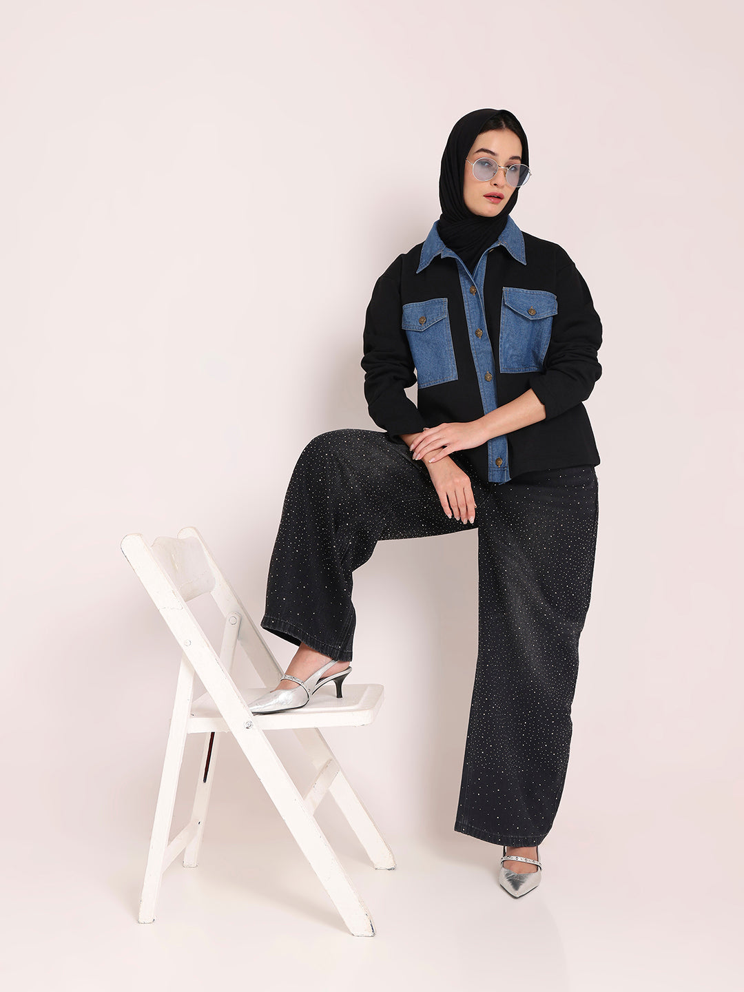 Fleece Denim Black Jacket for Women – Winter Wear