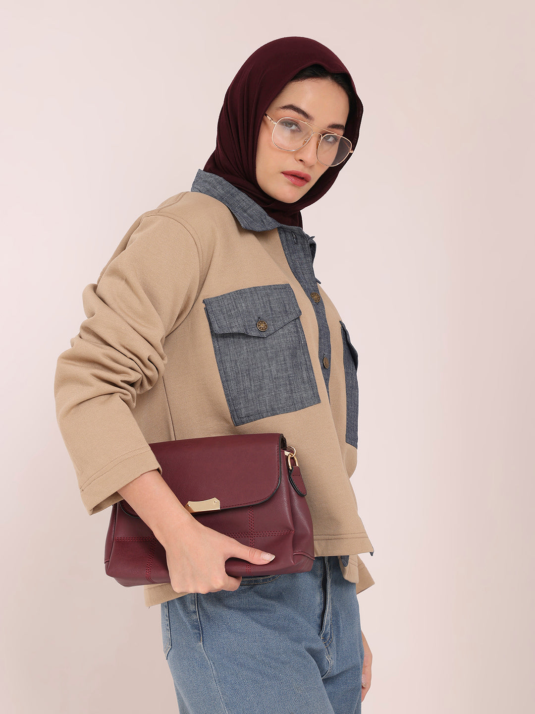 Fleece Denim Beige Jacket for Women – Winter Wear