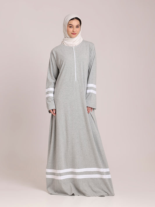 Women’s Grey Jersey Abaya with White Georgette Hijab – Modest Wear