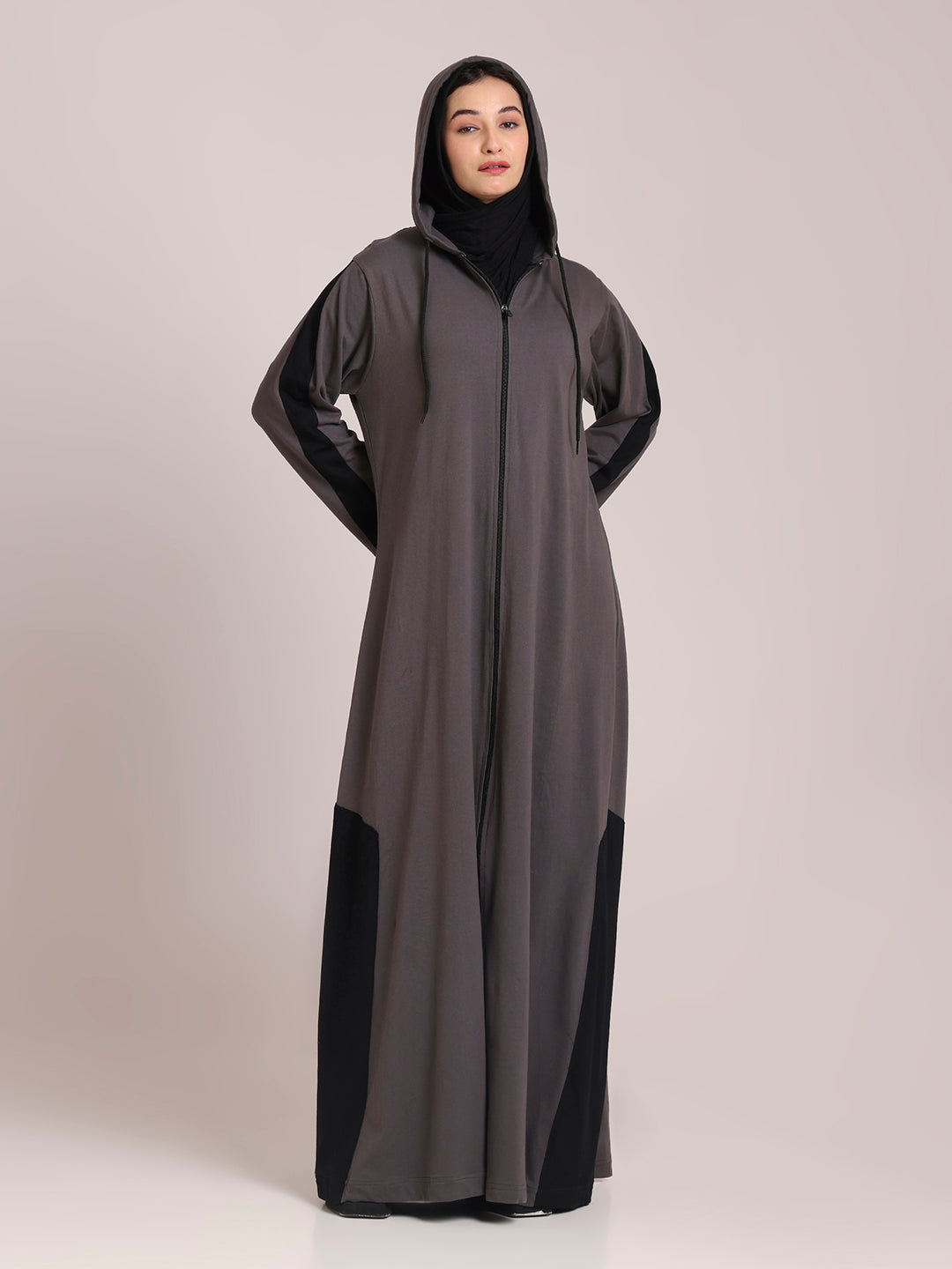 Grey Front Open Jersey Hoodie Abaya – Modest Wear