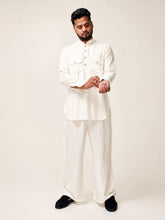 Nabia Men’s Off White Solid Farsi Kurta Pants Set