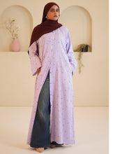 Purple Front Open Striped Shirt Dress Abaya