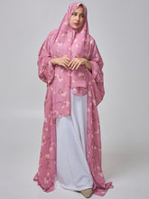 Pink Printed Modest Shrug Abaya with White Inner & Matching Hijab