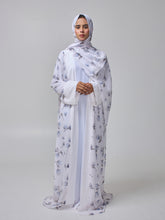 Modest White Printed Abaya Shrug with Inner for Women & Matching Hijab