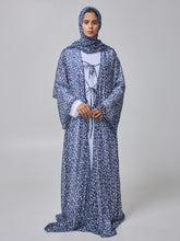Modest Blue Printed Shrug Abaya with White Inner & Matching Hijab