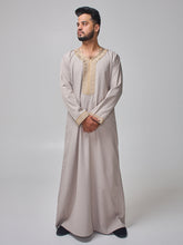 Embroidered Moroccan Light Grey Thobe for Men