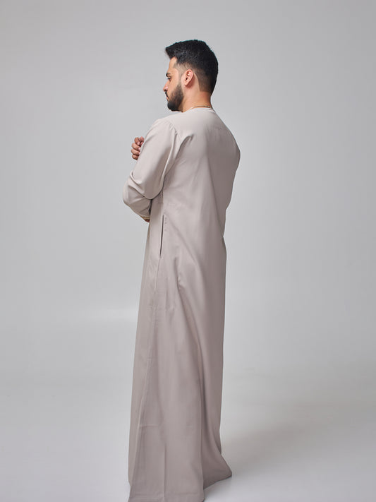 Embroidered Moroccan Light Grey Thobe for Men