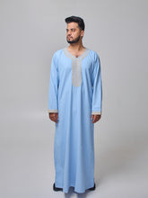 Embroidered Moroccan Sky Blue Thobe for Men