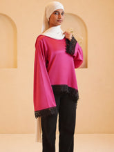 Women’s Modest Pink Asymmetric Lace Tunic Top