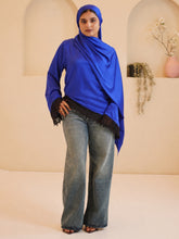Women’s Modest Royal Blue Asymmetric Lace Tunic Top