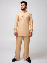 Nabia Men’s Beige Solid Farsi Kurta Pants Set