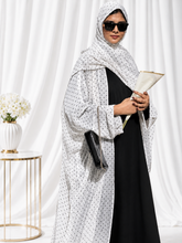 Modest Polka Printed Shrug Abaya with Black Inner & Matching Hijab