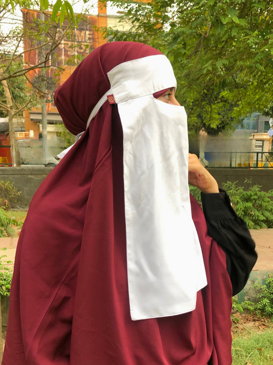 Nabia Nida Matte Free Size White Half-Niqab