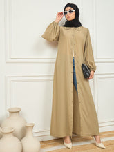 Front Open Beige abaya with black Georgette Hijab