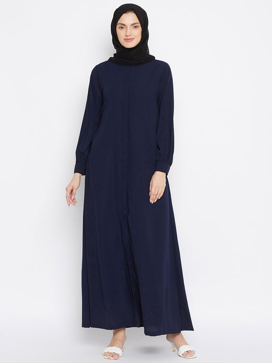 Nabia Women Blue Solid Front Open Abaya With Georgette Scarf