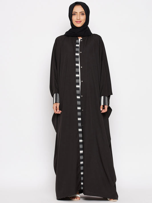 Nabia Women Black Solid Crepe Design Kaftan Abaya With Georgette Scarf