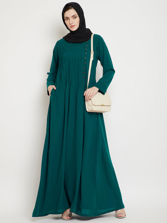 Nabia Green Side Plate Abaya Dress with Georgette Scarf
