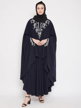 Nabia Women Blue Irani Kaftan Abaya Enhanced With Chikan Hand Embroidered With Georgette Scarf