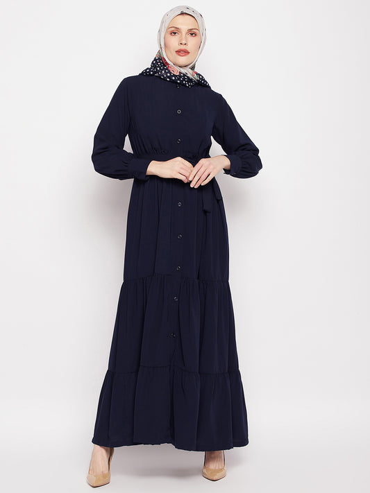 Clearance: Nabia Women Blue Abaya Burqa with Black Georgette Scarf