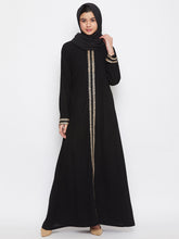 Nabia Women Black Embroidery Nida Matte Fabric Abaya With Georgette Scarf