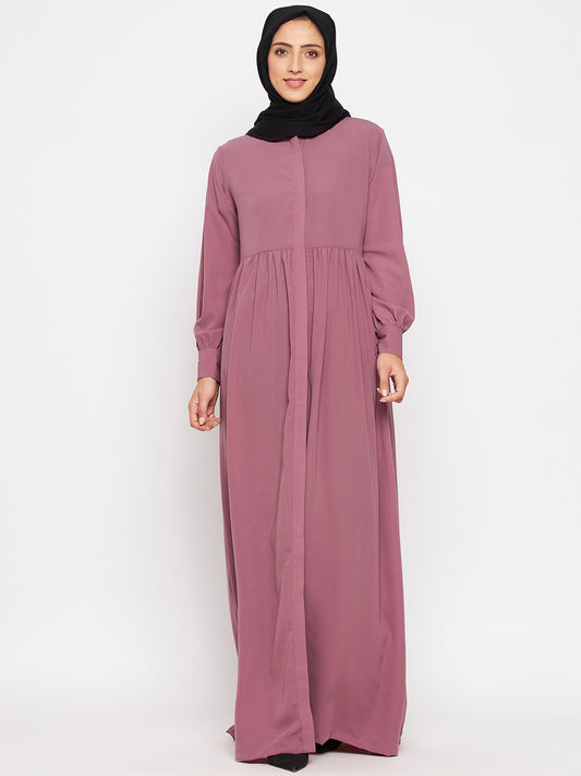 Nabia Women Fuse Pink Nida Matte Abaya With Georgette Scarf