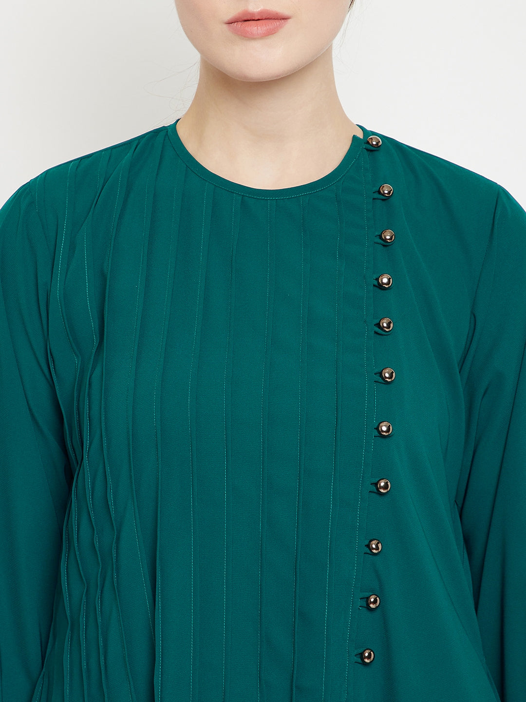 Nabia Green Side Plate Abaya Dress with Georgette Scarf