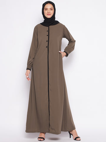 Nabia Oat Solid Nida Matte Fabric Abaya For Women With Georgette Scarf